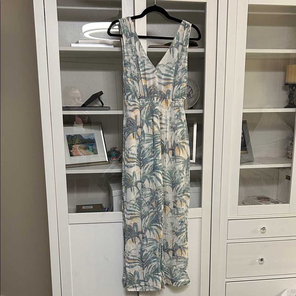 lovestitch Palm Print Midi Dress in White and Green